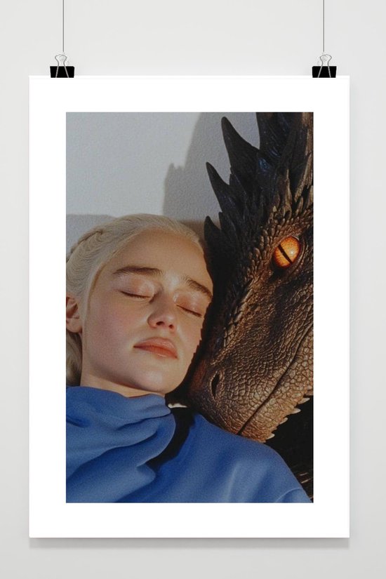Emilia Clarke Poster - Film Posters - Daenerys Targaryen - Game of Thrones - Draak - Met Witte Rand - Passe-Partouts Effect - Wanddecoratie Woonkamer - 180 gram papier - BS5165AZ - Formaat 50 x 70cm