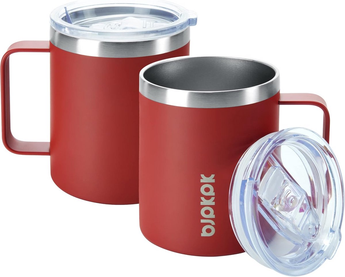 Set van 2 RVS Koffiemokken met Deksel - 14oz Geïsoleerd