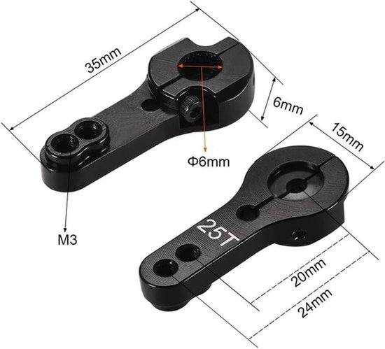 Sourcing Map – 5 Bras De Servo Alu 25T M3 Pour Futaba, Savox, Xcore – Direction RC Voiture/ Avion – Noir
