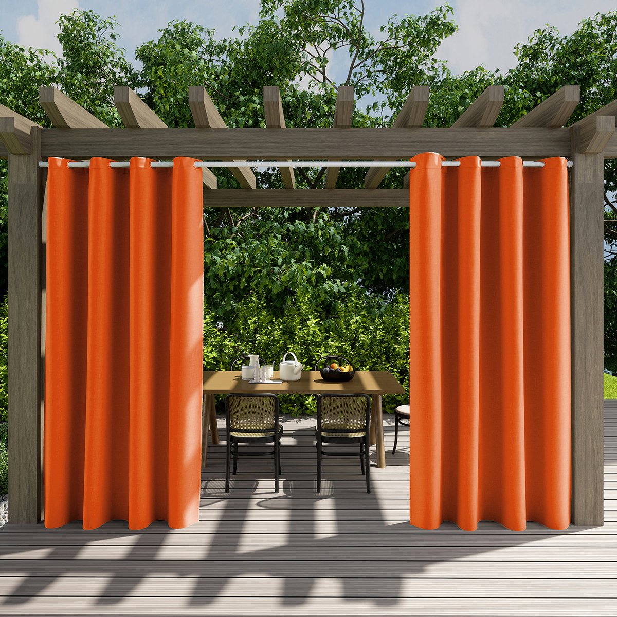 Qelus 2 Stuks Premium Buitengordijnen Waterdicht - Slijtvast Outdoor Gordijn - Weerbestendig & Kreukvrij Balkongordijn - Rideau Extérieur - 132x213cm - Oranje