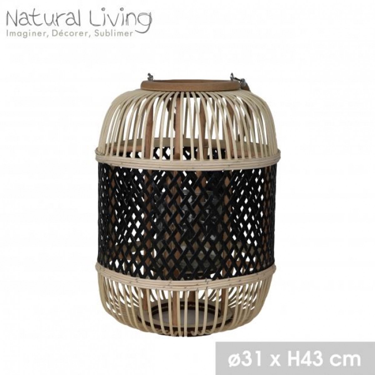 "NATURAL LIVING" Bamboe- en metalen lantaarn YOKO zwart Ø31 cm x H43 cm