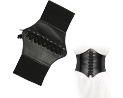 Corset voor Vrouwen - Elegante Zwarte Leren Corset met Ribbons - Perfect voor Kostuums en Avondjurken