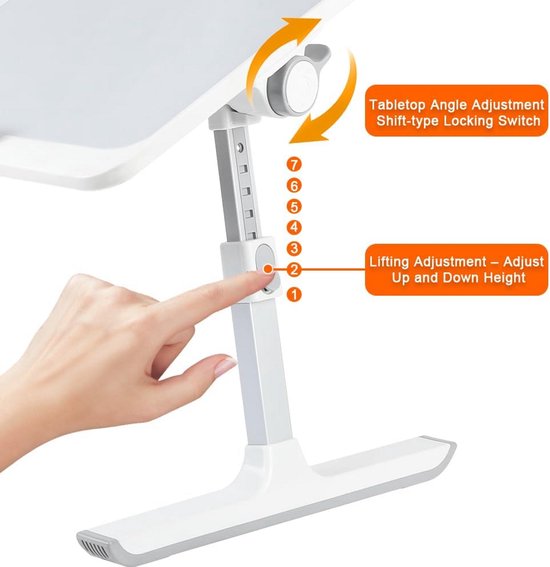Inklapbaar Laptop Tafelbed Bureau met Verstelbare Poten voor Werk en Lezen - 60x40 cm — afbeelding 3
