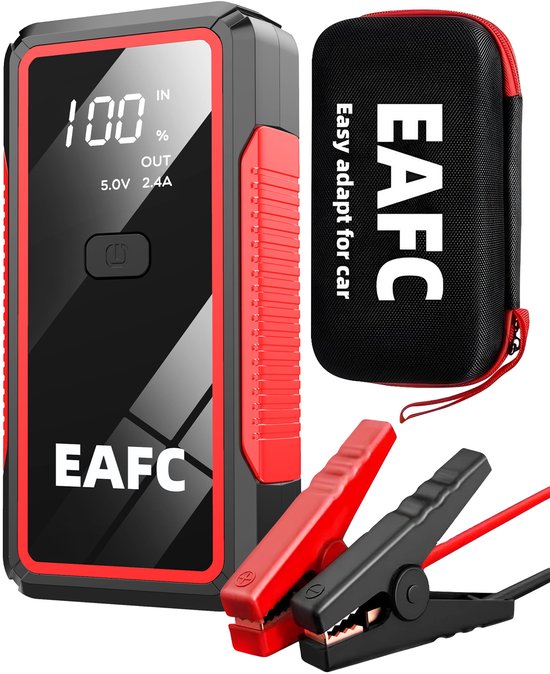 EAFC 12V Jumpstarter - 2000A/20.000 mAh – Startkabels Met Powerbank - Starthulp Voor Auto’s Met LED- en SOS Noodlicht- Incl. Opbergcase