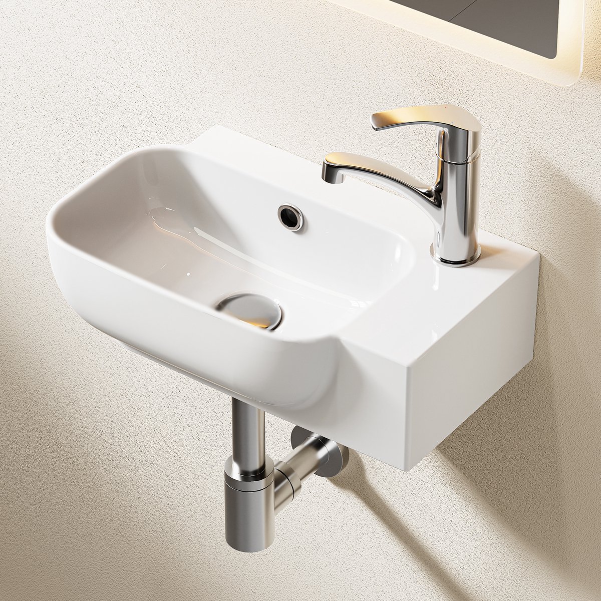 HOROW Toiletfontein - Wandmontage - Keramiek Toilet Wasbak - Glans Wit - 40x25x14 cm - Kraangat Rechts met overloop