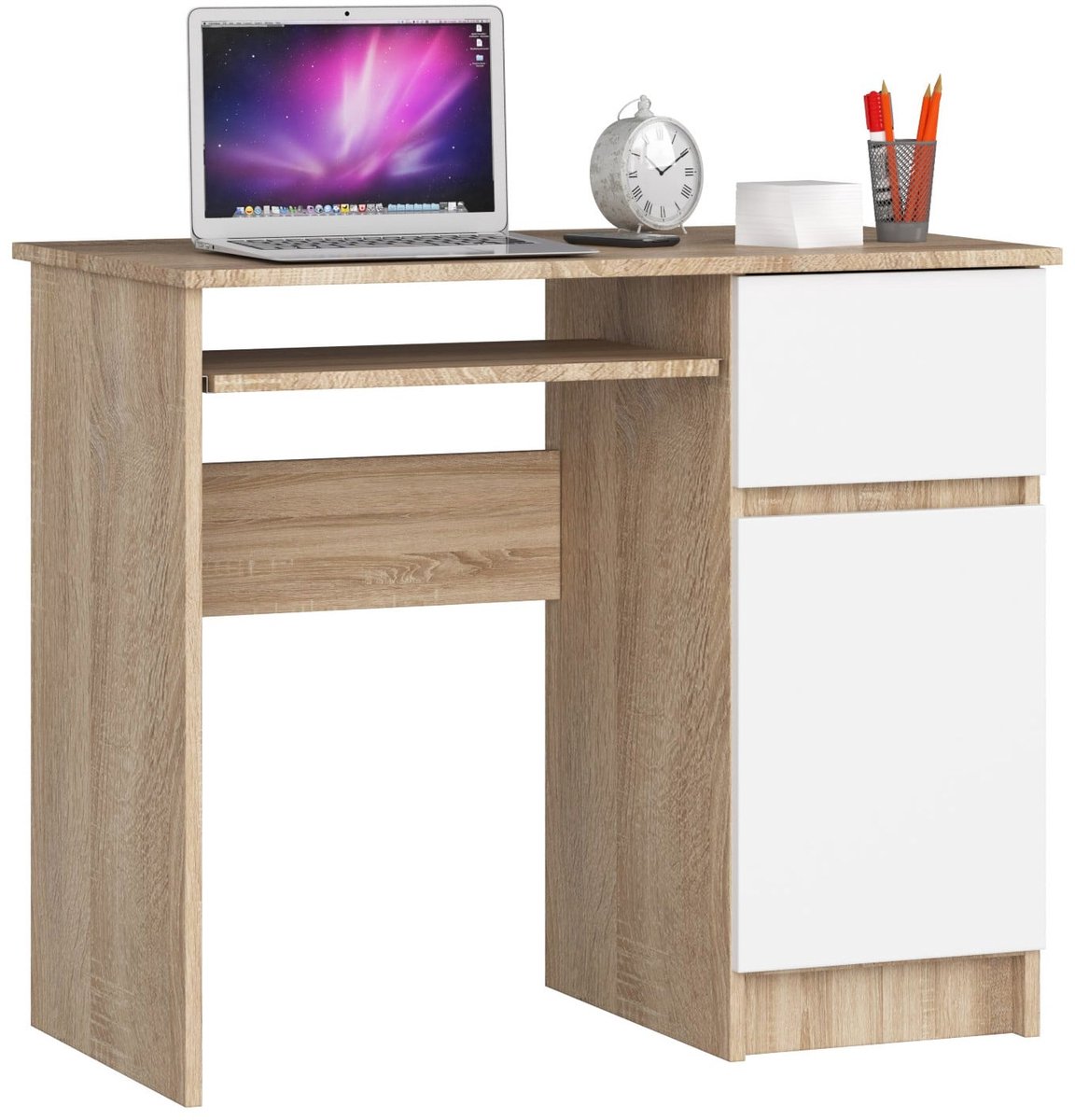Bureau Rechts PIKSEL / Computerbureau / Computer Tafel / Bureautafel Rechts / Sonoma Eik - Wit / 90 x 77 x 50 cm