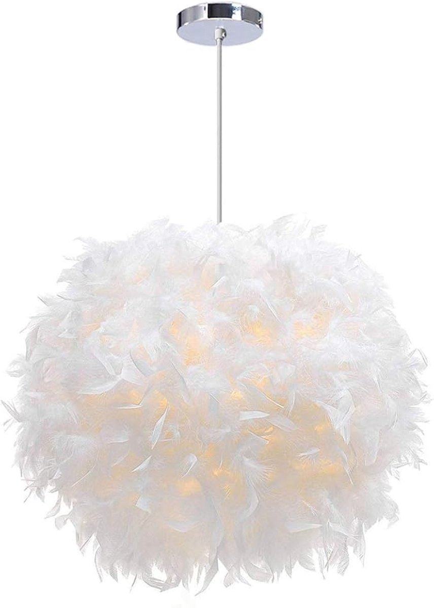 Decoratieve Plafondlamp met Witte Veren - Romantische Hanglamp Ø 30 cm