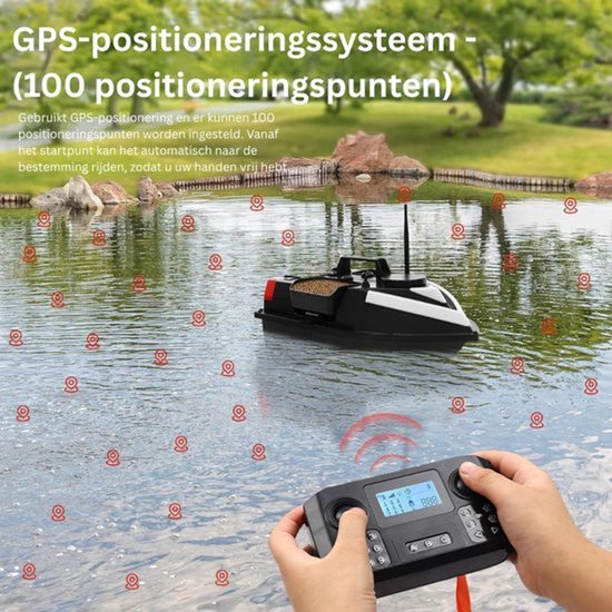 Voerboot Karper met GPS - Baitboat met Hook Release & Automatische Terugkeer - 500 m Bereik - Programmeerbaar tot 100 Stekken - Zwart — afbeelding 2