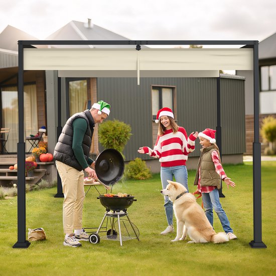 ACXIN Pergola - Metalen Pergola - Waterdicht & Winterbestendig - 3x3 m - Schuifdak & Zonbescherming - Beige