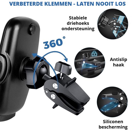 Telefoonhouders Auto Ventilatie - Gsm houder auto - Stevige Clip met Haak - One Button Release - 360° Rotatie - voor 4-7 Inches Phones, Iphone, Sumsung etc.