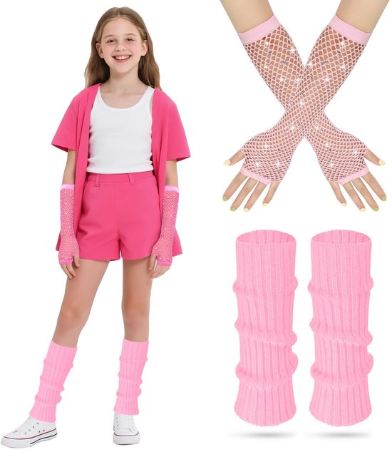 Beenwarmers en Visnet Handschoenen - Neon Jaren 80 Stil - Voor Kinderen 6-12 Jaar