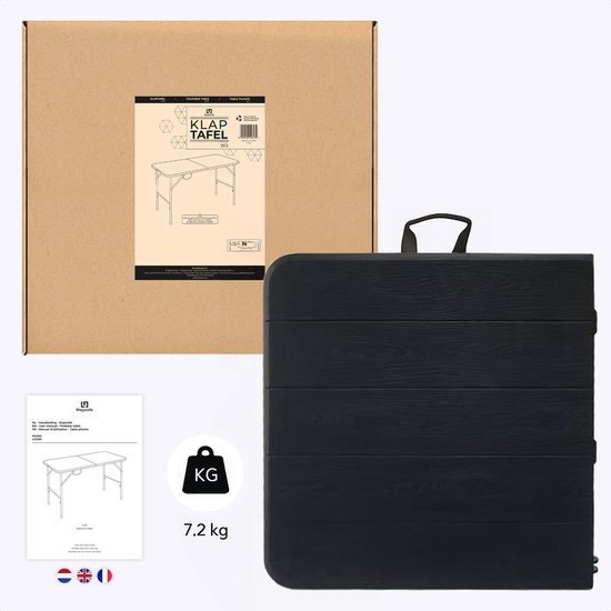 LifeGoods Inklapbare Tafel - 124x61,5 cm - Stevige Klaptafel - Weerbestendig - Inklapbare eettafel - Campingtafel - Vouwtafel voor Binnen en Buiten - Zwart houtnerf van Merkloos — afbeelding 4