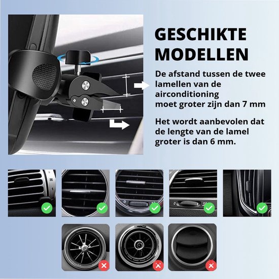 Telefoonhouders Auto Ventilatie - Gsm houder auto - Stevige Clip met Haak - One Button Release - 360° Rotatie - voor 4-7 Inches Phones, Iphone, Sumsung etc.