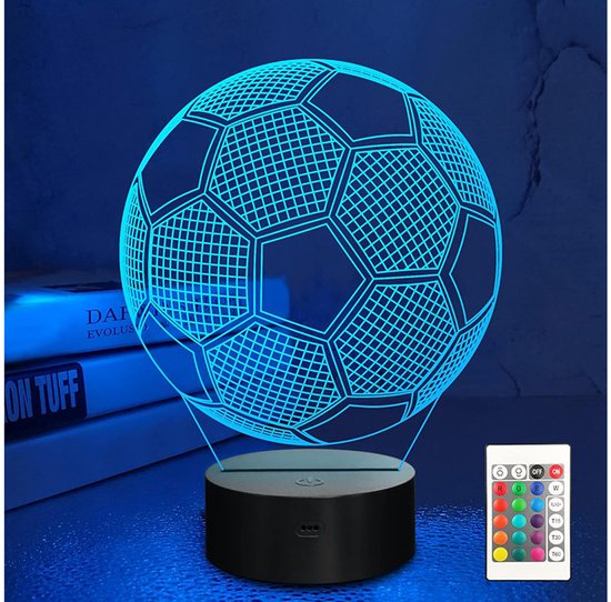 3D LED Voetbal Nachtlamp met Afstandsbediening - 16 Kleuren - 4 Lichtmodi (Flash, Strobe, Fade, Smooth) - Oplaadbaar & Netstroom - 3D voetbal lamp - LED nachtlamp - kinder nachtlamp - RGB sfeerverlichting - oplaadbare nachtlamp - CE –47959 van Merkloos — afbeelding 3