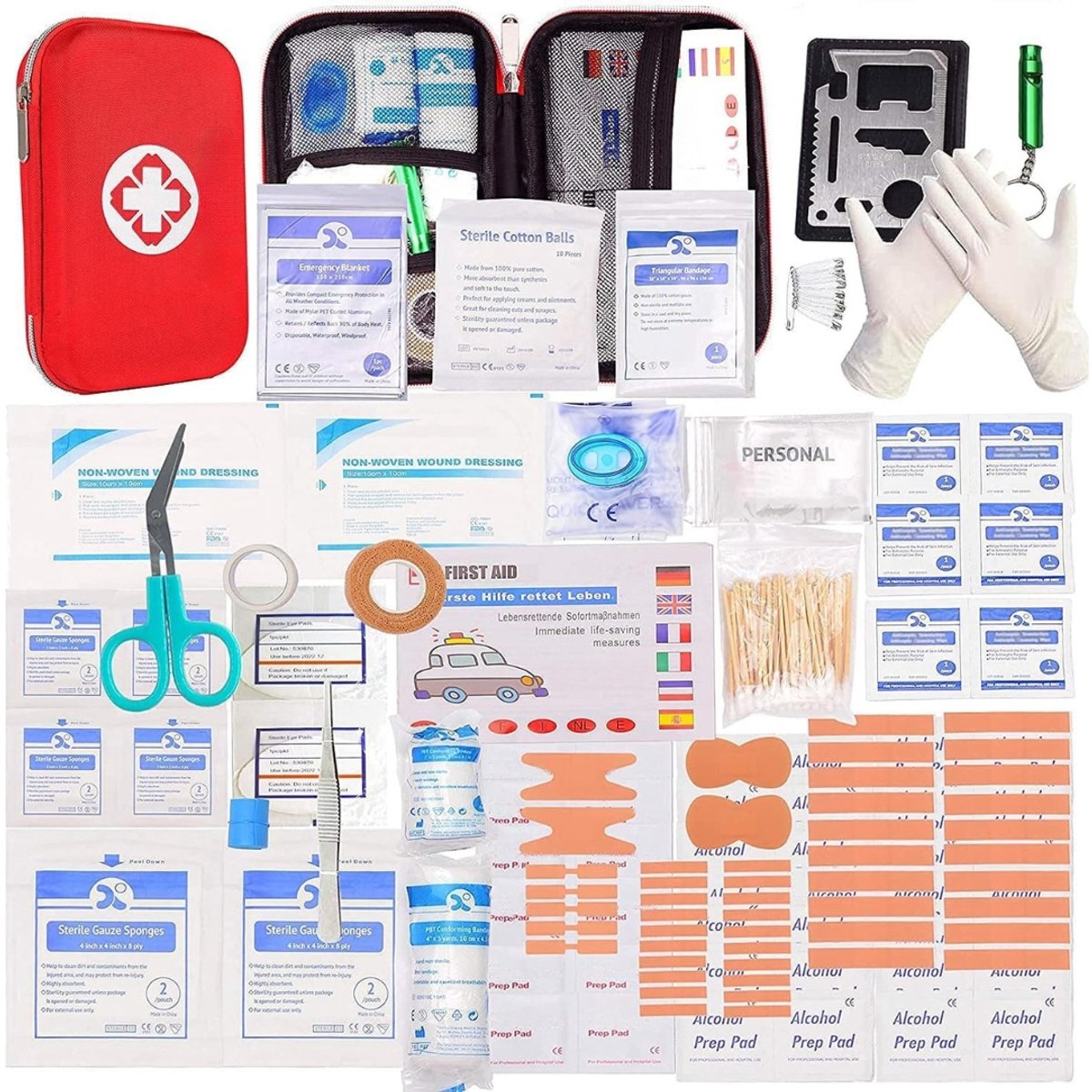 Noodpakket - medische overleving - compacte kit met lichte harde box voor auto, motorfiets, thuis, op het werk, buiten, camping, wandelen - noodgevallen - eerste hulp