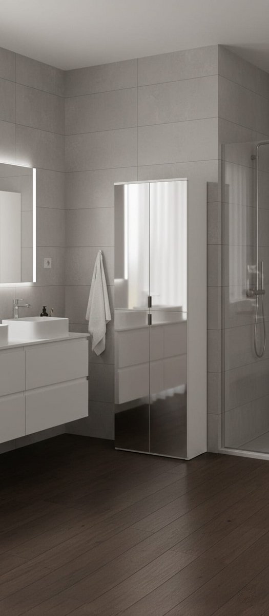 LuxeLine Spiegelkast 30x34x193 cm – Hoge Smalle Opbergkast met Spiegeldeuren – Multifuncti