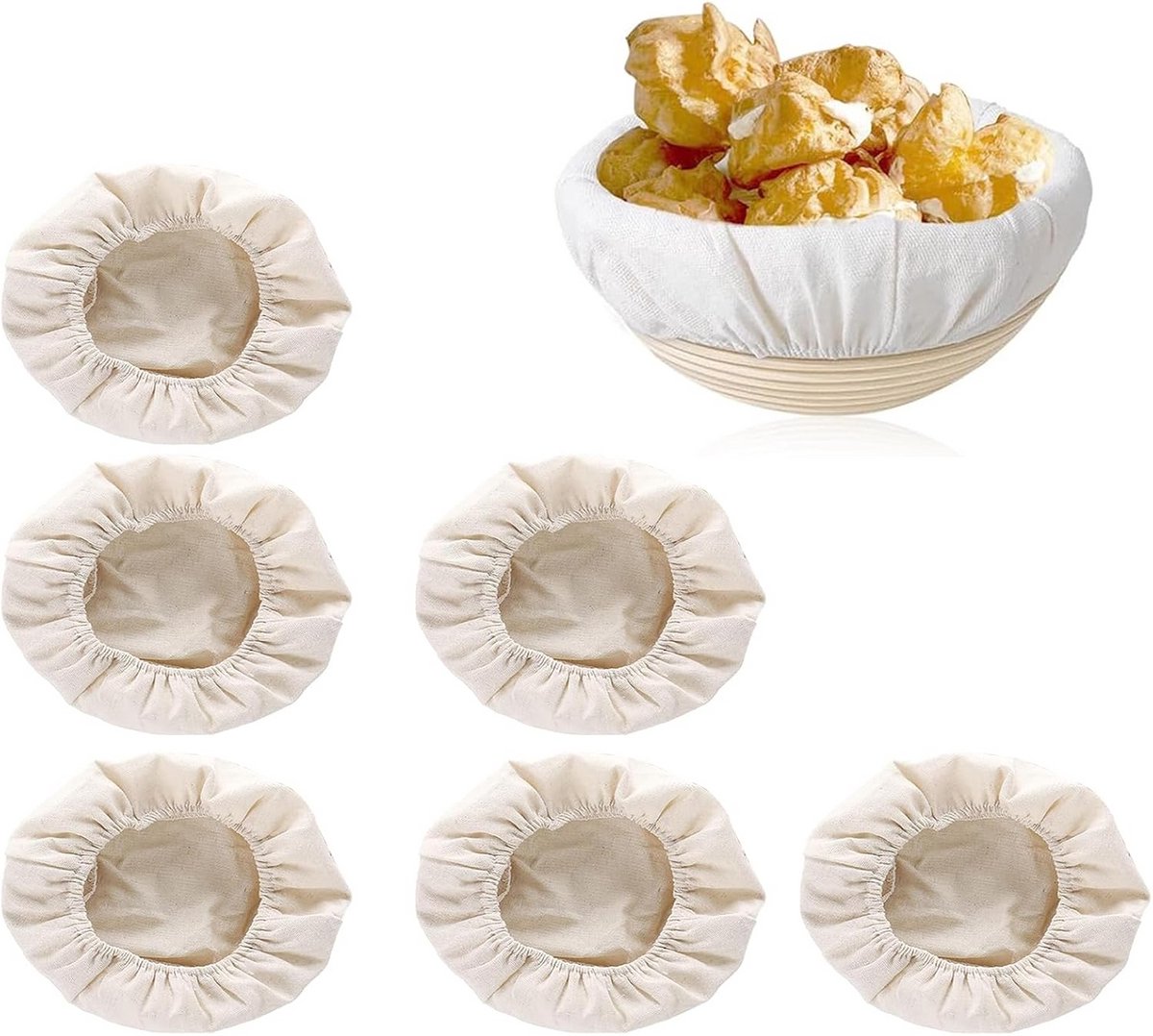 Set van 6 Linnen Broodmand Inzetstukken voor Rijzen Deeg - 20x8 cm