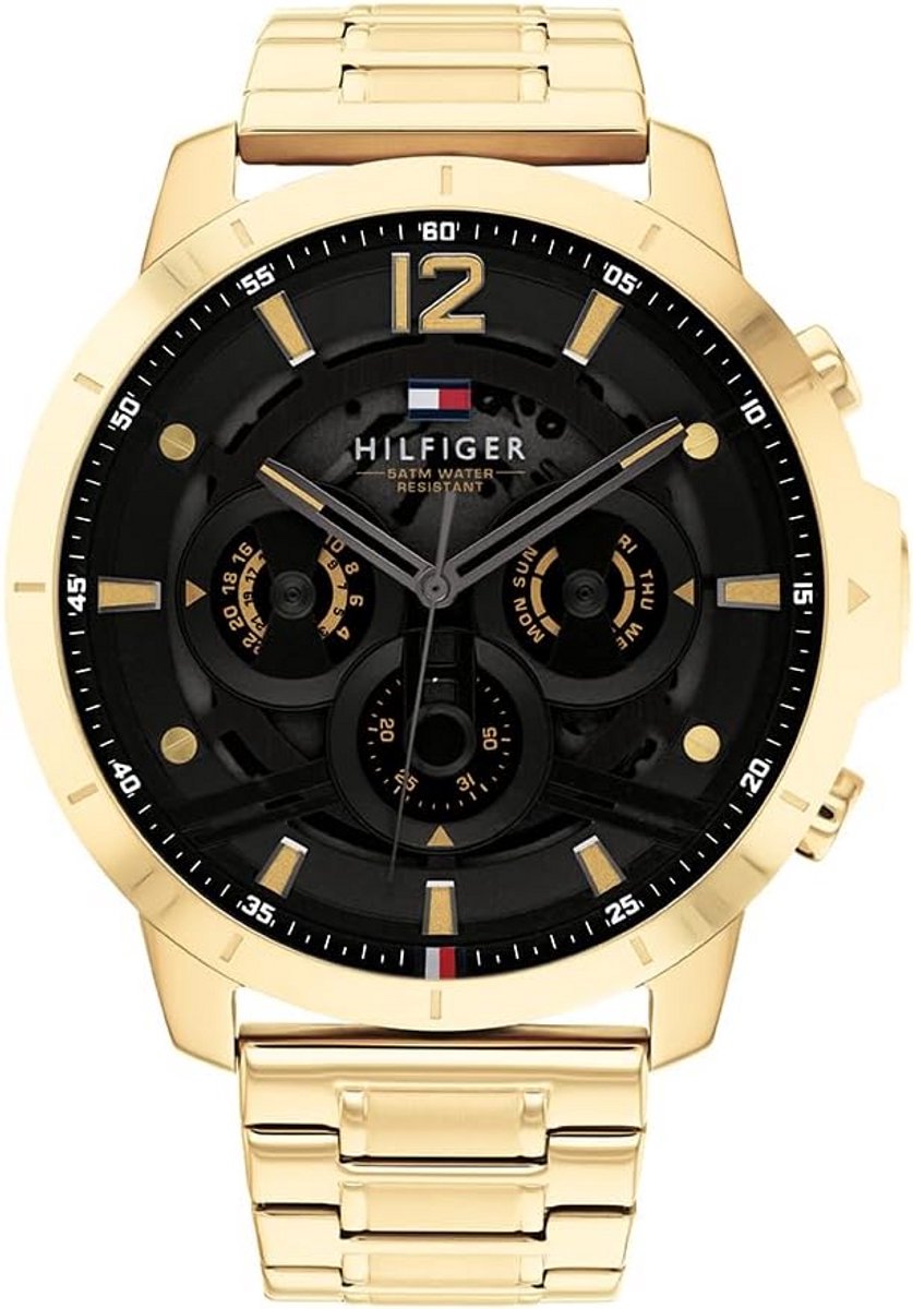 Multifunctioneel analoog quartz herenhorloge met goudkleurige roestvrijstalen armband