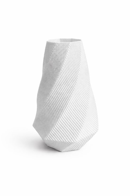 AZURO™ Design Vaas – Gedraaide Facetvorm met Fijne Textuur – Ø15 cm – 24 cm Hoog – Moderne 3D Geprinte Bloemenvaas – Strakke Scandinavische Design Vaas voor Droogbloemen en Verse Bloemen – Decoratieve bloempotten voor binnen – Wit