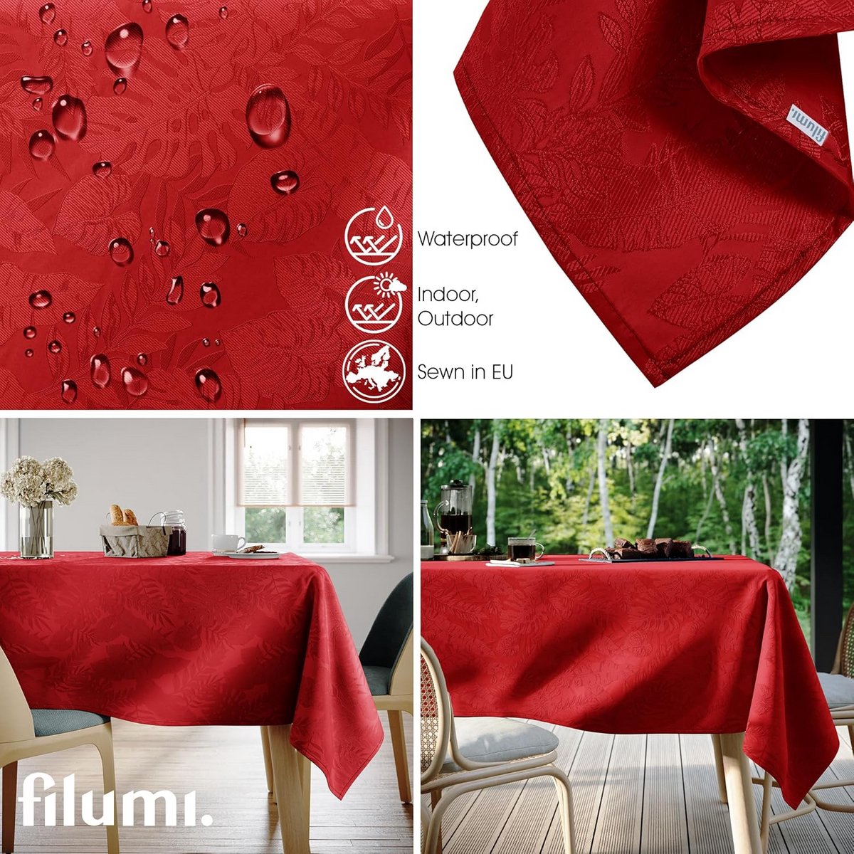Rood Tafelkleed 120x120 cm met Monstera Patroon Wasbaar Binnen Buiten