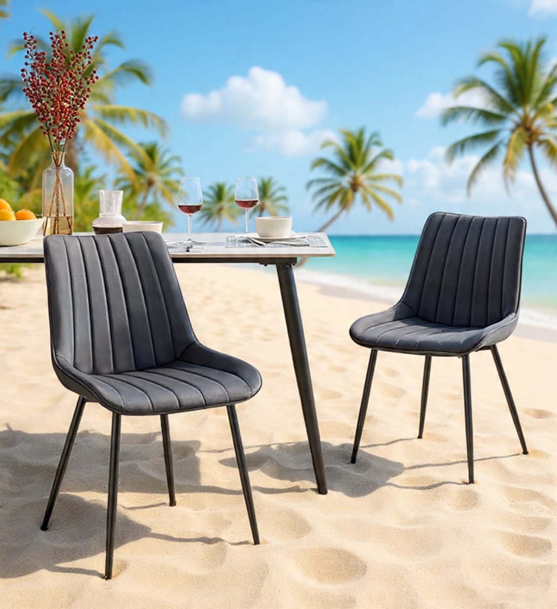 Luxe Fluwelen Eetkamerstoelen - Set van 2 - Gestoffeerde Keukenstoelen met Ergonomische Rugleuning en Stalen Poten - Modern Design voor Eetkamer, Keuken of Woonkamer - Grijs-Inktzwart Casa Serena –...