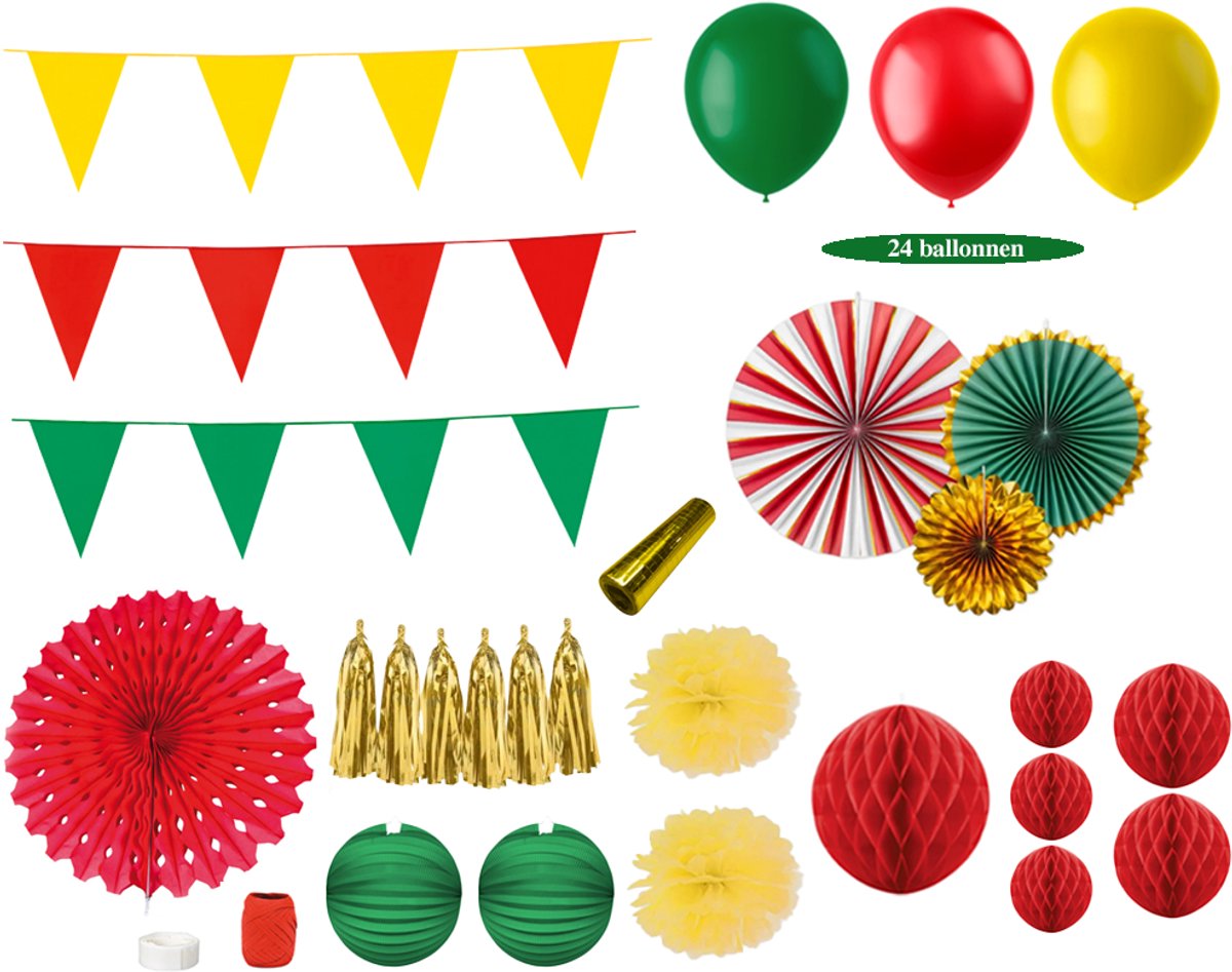 Feest zonder Fratsen - Carnaval Versiering - Ballonnen - Slingers - Rood Geel Groen