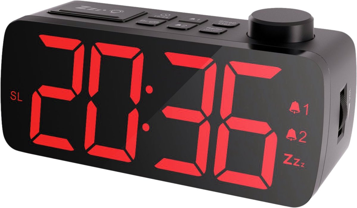 YUCONN Wekkerradio - Wekker Kinderen - Kinderwekker - Grote LED Cijfers - Wekkers Digitaal - Dimbaar Display - Sleeptimer - Rood