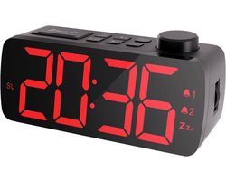 YUCONN Wekkerradio - Wekker Kinderen - Kinderwekker - Grote LED Cijfers - Wekkers Digitaal - Dimbaar Display - Sleeptimer - Rood