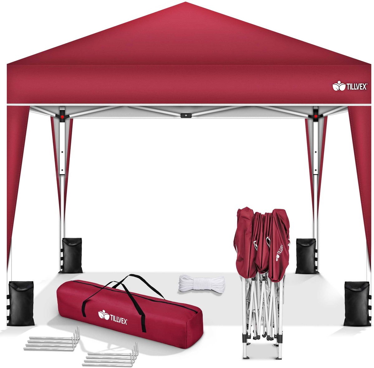 tillvex Pop-Up vouwpaviljoen 3x3m waterdicht | hoogte verstelbaar | UV-bescherming 50+ | partytent met tas (rood)