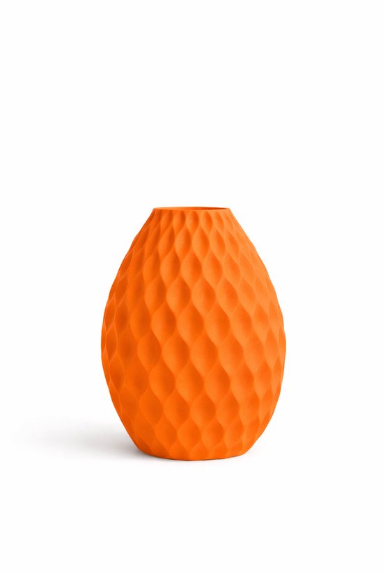 RUBENZA™ Design Vaas – Organische Schubstructuur – Ø13 cm – 20 cm Hoog – Statement Piece voor Droogloemen, Verse Bloemen en Planten – Moderne 3D Geprinte Bloemenvaas – Strakke Scandinavische Design Vaas – Decoratieve bloempotten voor binnen – Oranje