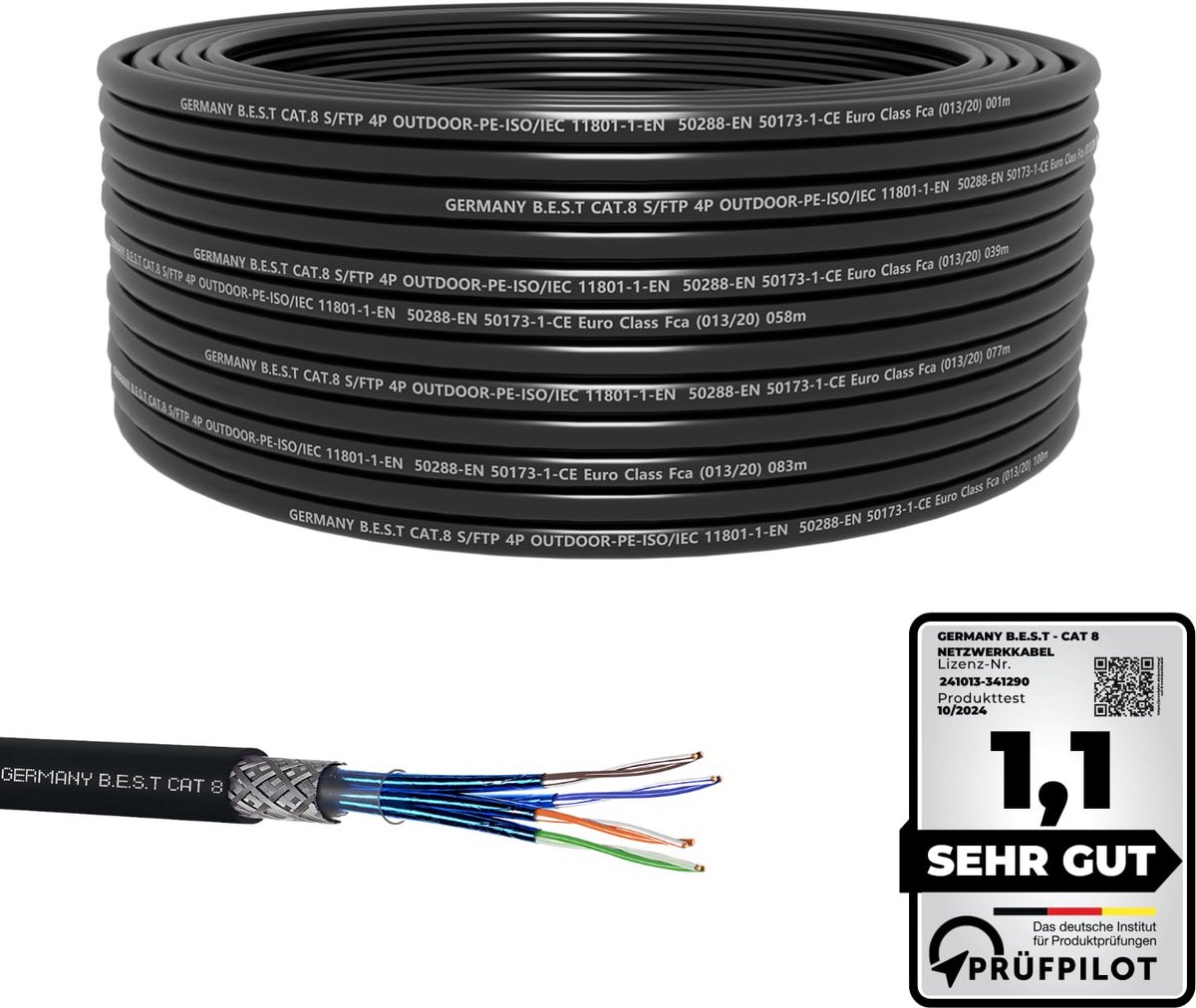 CAT 8 Aardkabel Netwerkkabel Outdoor 50m S/FTP 40 Gbit/s Puur Koper LAN Ethernetkabel