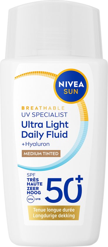 NIVEA SUN UV Face Daily Fluid Zonnebrand Gezicht SPF50+ - Medium Tinted - Zonnebrandcrème - 40ML