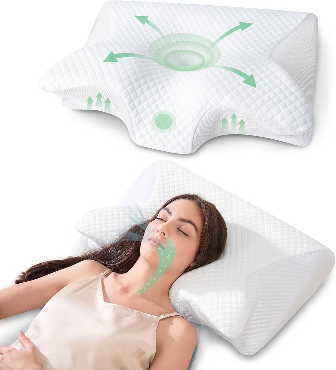 Ergonomisch 2-in-1 Memory Foam Kussen voor Rug-, Zij- en Buikslapers 60x40cm