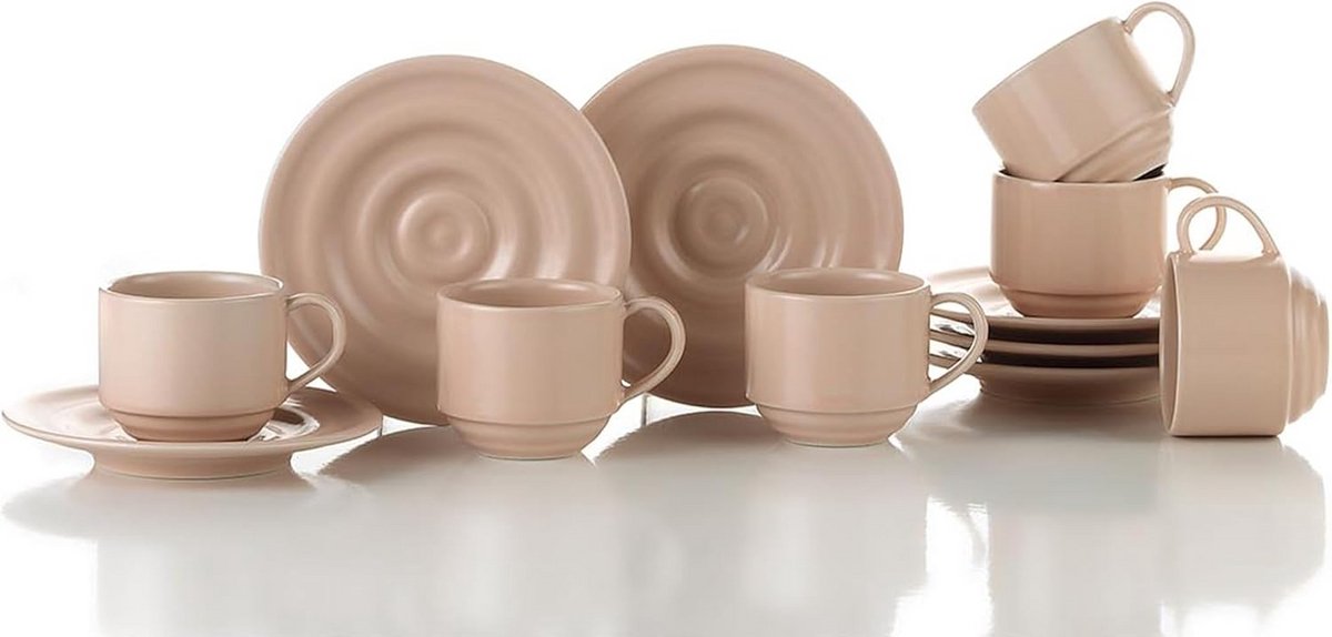 Luxe Porseleinen Koffiekopjes Set met Schotels, Rond en Modern, Vaatwasserbestendig
