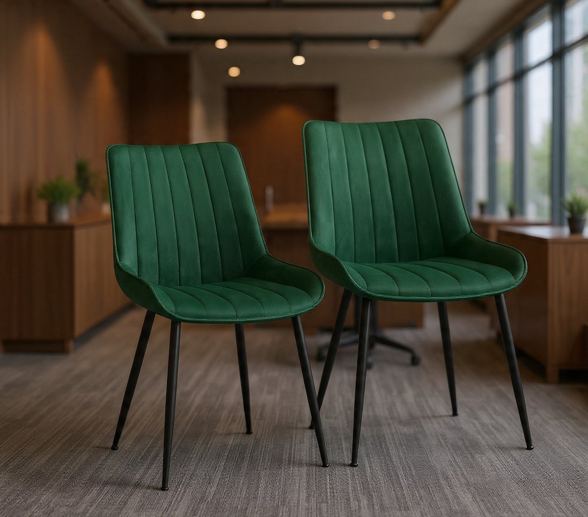 Serena eetkamerstoelenset van 2, keukenstoel, fluweel, gestoffeerde stoel, draagvermogen tot 120 kg, stalen poten, gebogen rugleuning, voor eetkamer, keuken, groen-zwart LDC090C01 – Afmetingen op a...