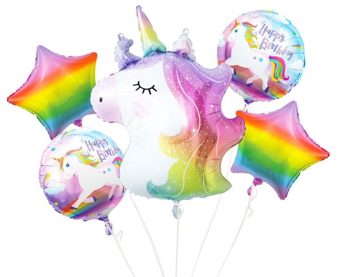 Eenhoorn Regenboogfolie ballon 5-delige set