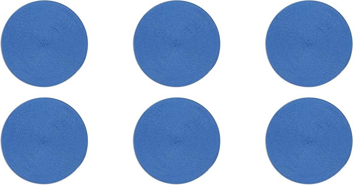 Set van 6 Ronde Placemats van Kunststof, 36 cm, Blauw