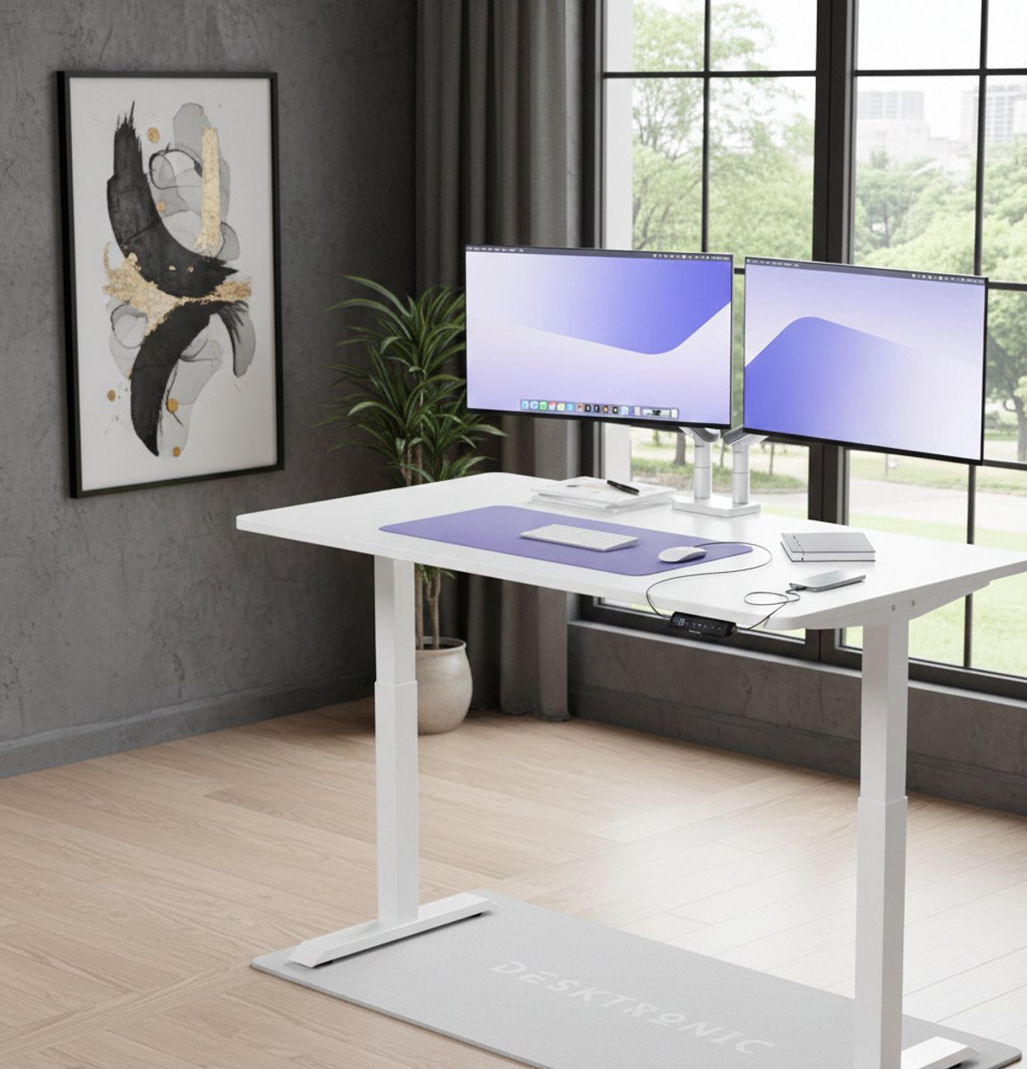 Elektrisch Zit-Sta Bureau 160x80 cm met Dubbele Motor, USB-C & Behuizingsfunctie – Minimalistisch In Hoogte Verstelbaar Bureau Wit – Casa Serena