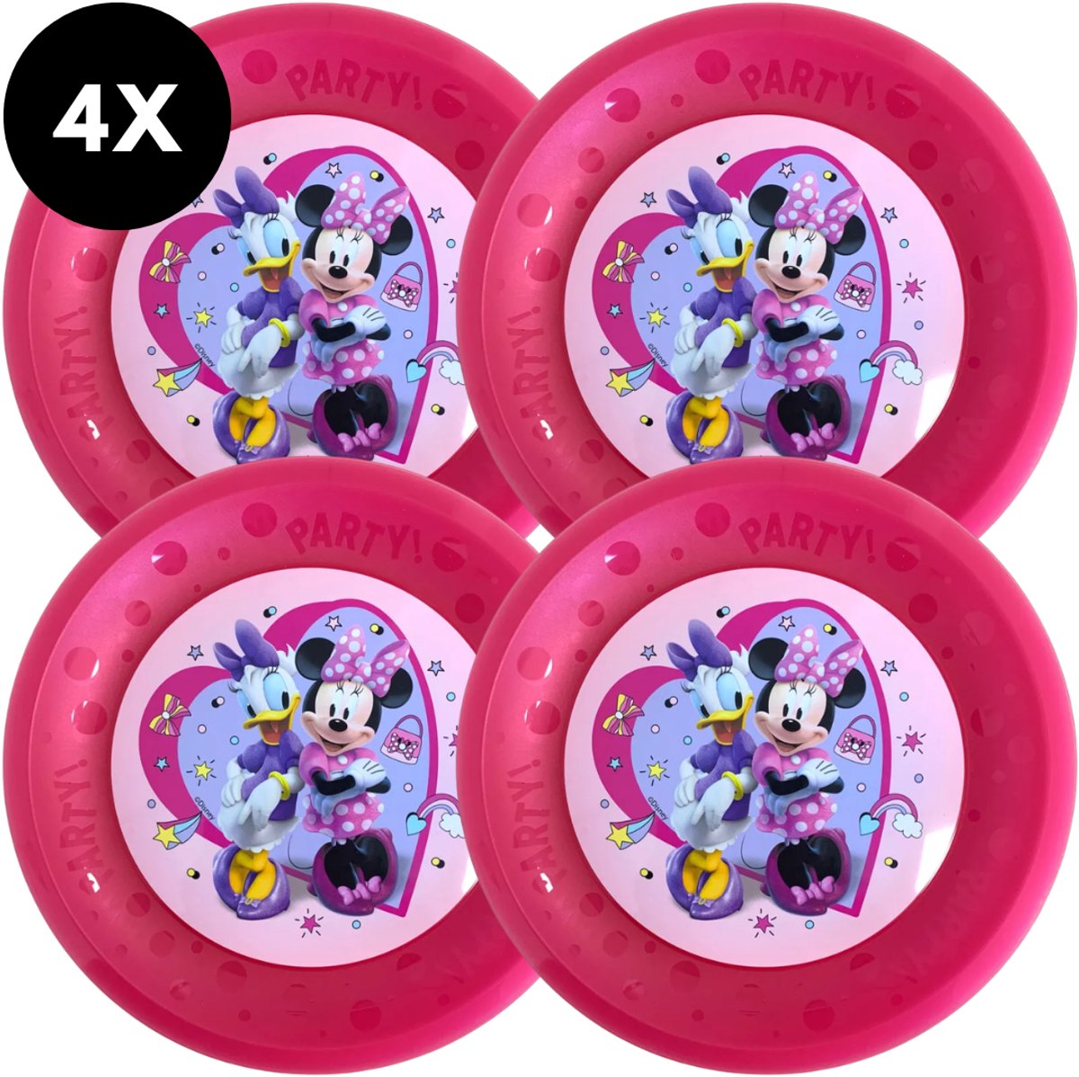 Disney Minnie Bordenset - 4 stuks - Premium Kunststof - Voor meisjes - 21 cm - Voor kinderen - Minnie Mouse - Roze
