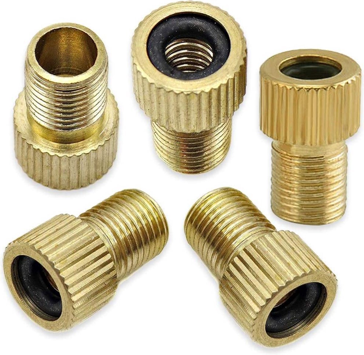 JGR - Presta naar Schrader Ventiel Adapter - Messing - 5 Stuks. Frans naar Autoventiel. Gemakkelijk om te zetten!