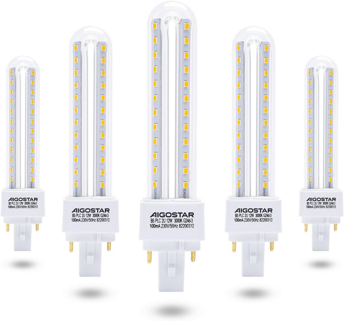 Voordeelpak 5x PLC 2U TL-lamp G24, 12W, Warm Wit 3000K, 1180 Lumen