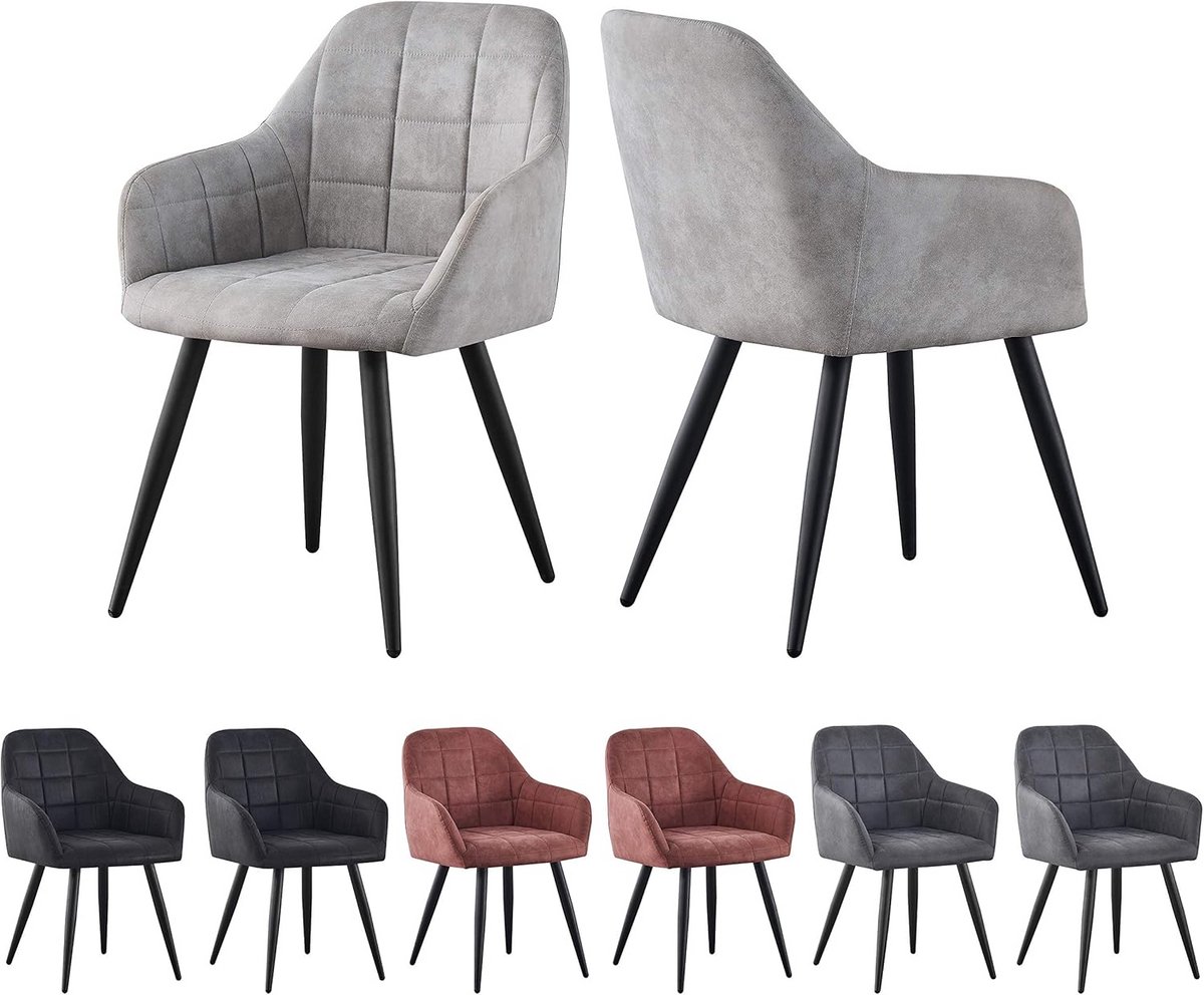 Set van 2 Eetkamerstoelen Kunstvelours met Metalen Poten Lichtgrijs