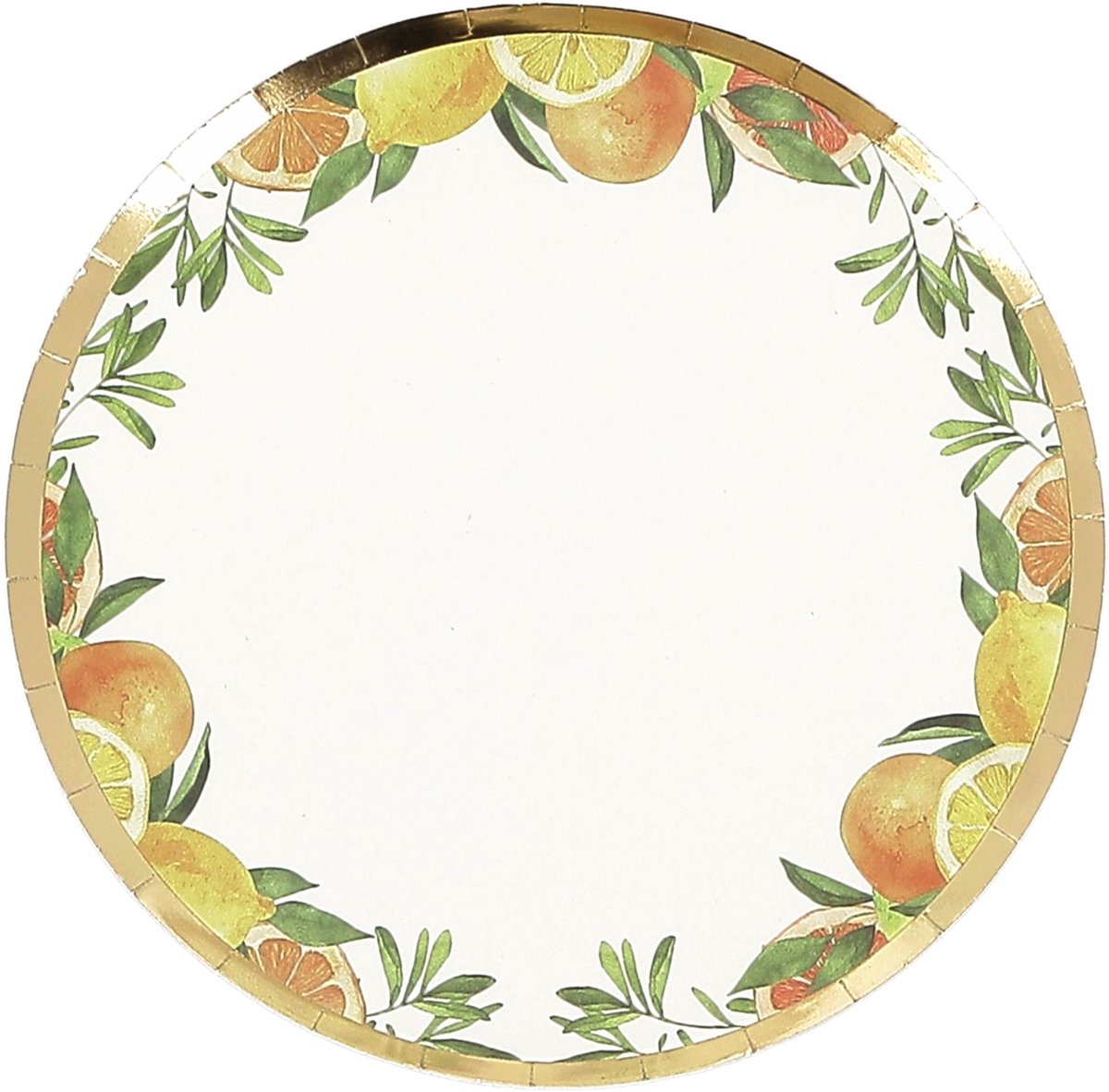 ARTYFETES - 8 kleine fizz citrus papieren borden crème, oranje, geel en goud 18cm fruitig decor