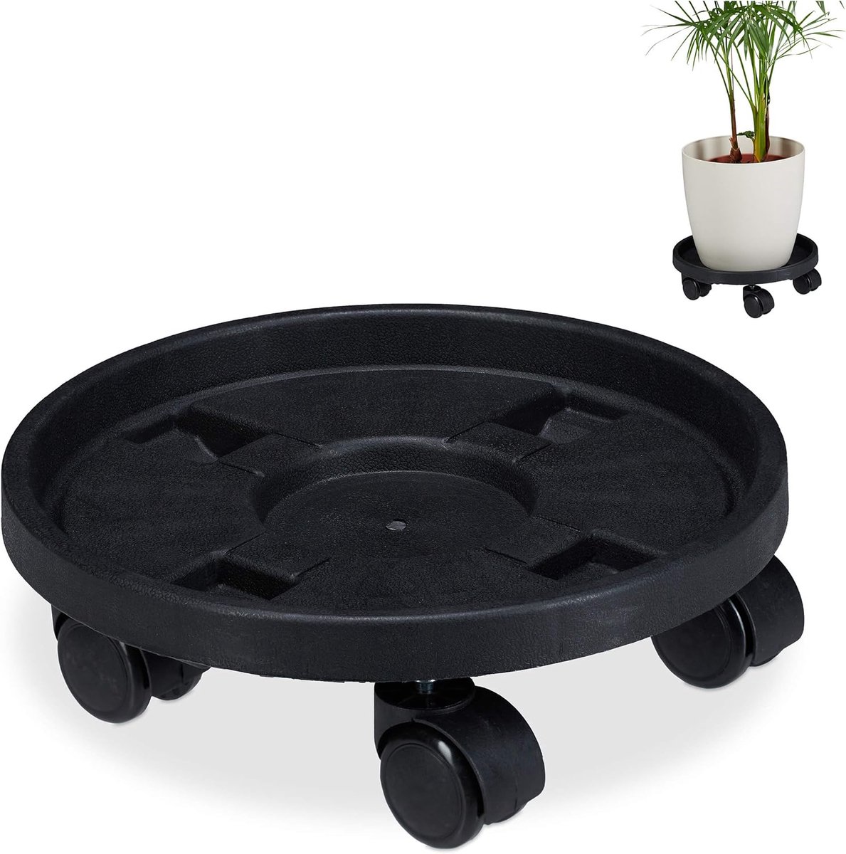 Plantentrolley op wieltjes - plantenonderzetter - Plantentrolley - Voor binnen en buiten - draagvermogen tot 50 kg - Zwart - 30 cm - 2 stuks - van Imperatoris