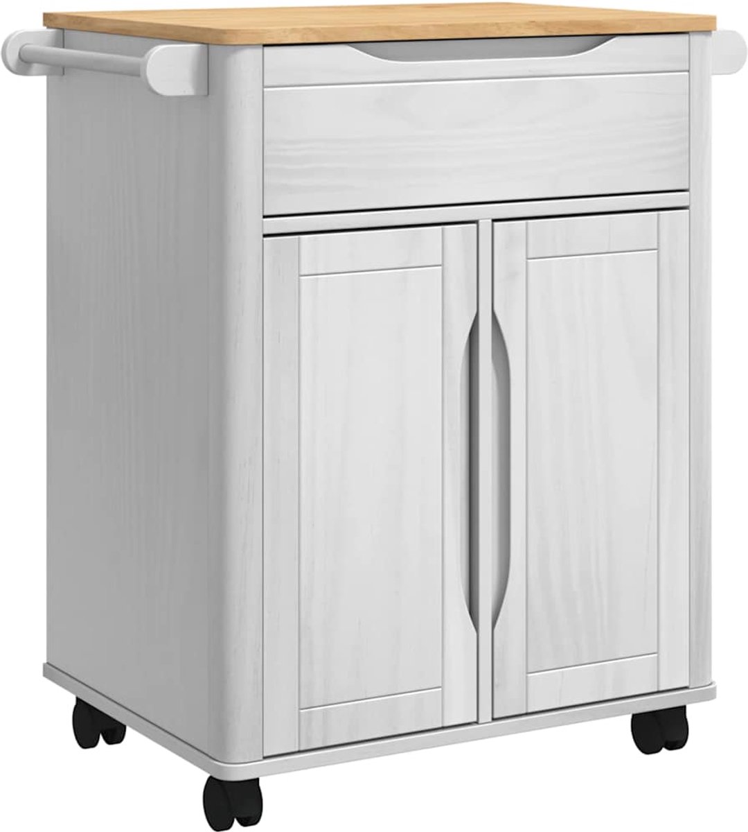 vidaXL - Keuken - Trolley - FLORO - Wit - 72,5 - x - 45 - x - 80 - cm - Massief - vurenhout