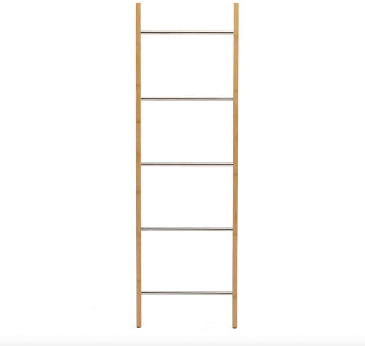 5-vaks bamboe ladder handdoekenrek - Metalen Opbergrek - Magazijnstelling - Voorraadkast - Wandrek - Opslagrek - Stevige Constructie - Hoge Draagkracht