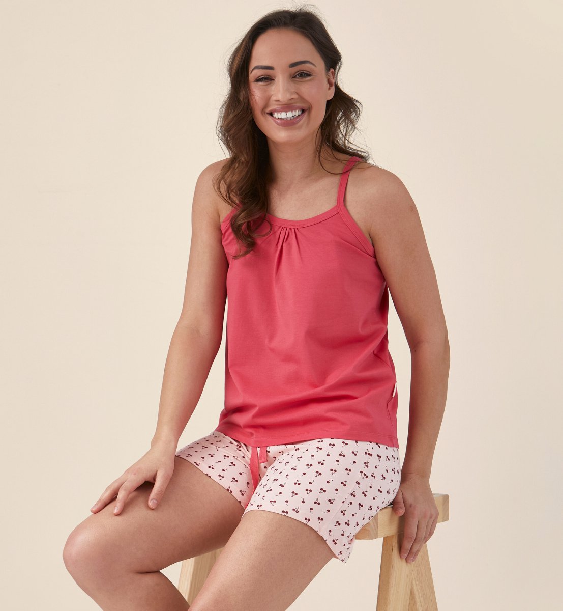 Little Label shortama dames - roze kersen-42 - extra zachte bio-katoen