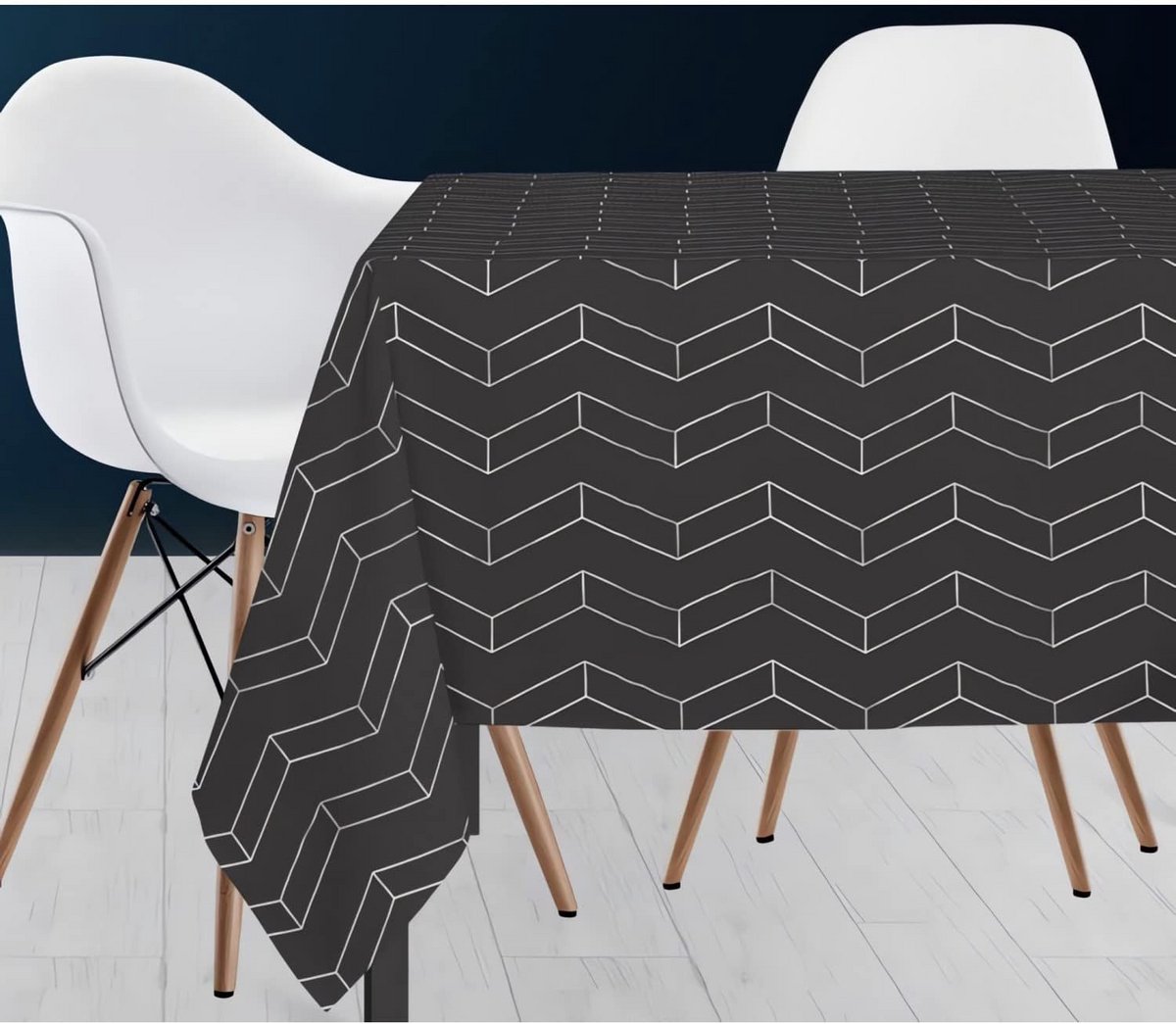 Grijze Tafelkleed Rechthoekig Polyester met Zilveren Geometrische Print 140x300 cm