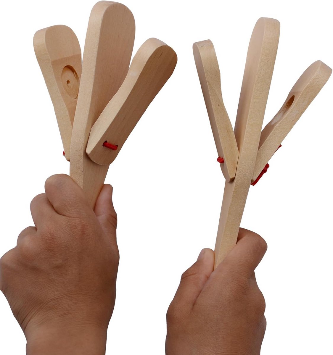 Set van 2 Houten Castagnetten met Handvat - Educatief Slaginstrument