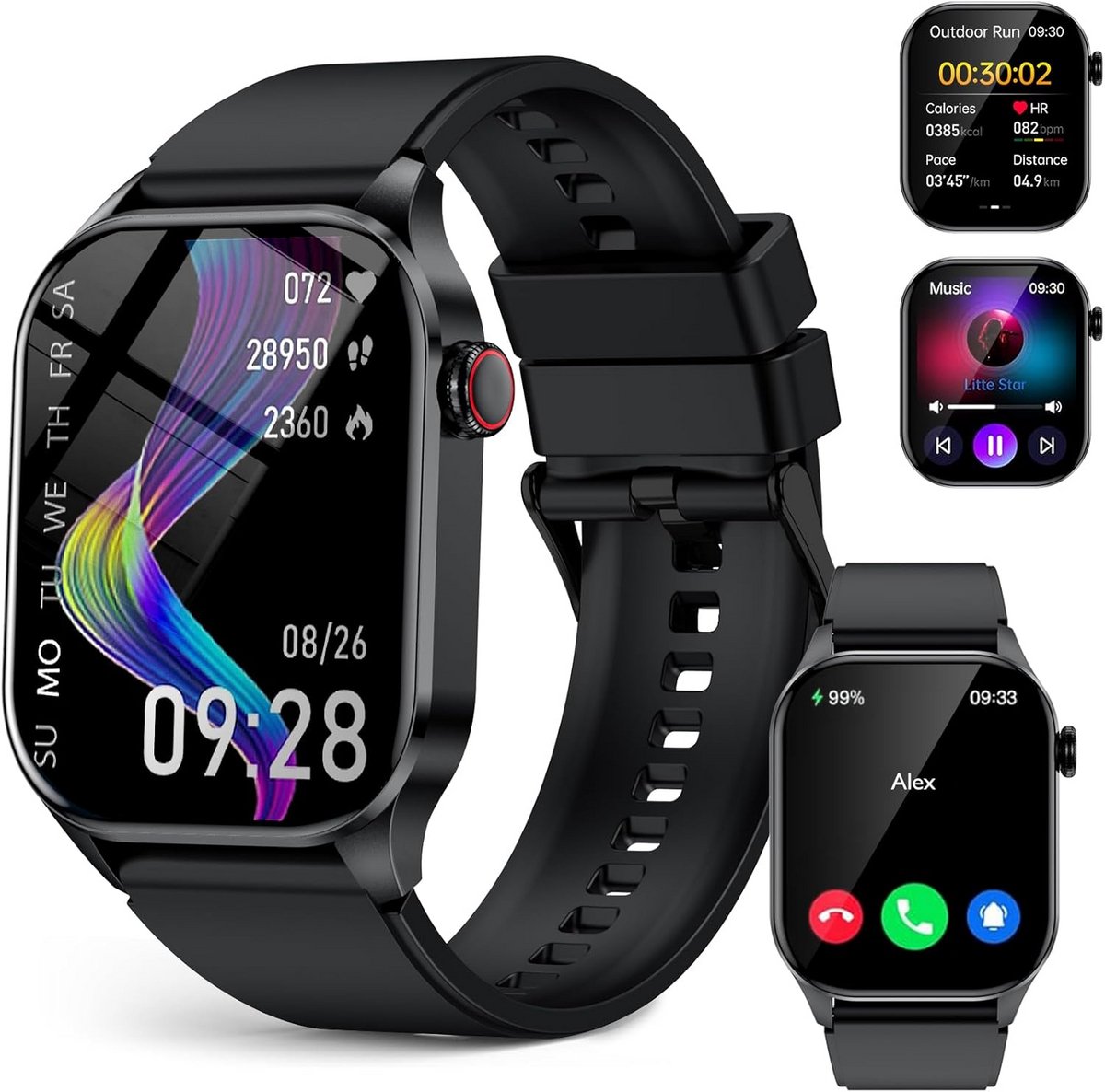 Grote HD Smartwatch met Hartslagmeter, Bloeddruk en 100+ Sportmodi - IP68 Waterdicht